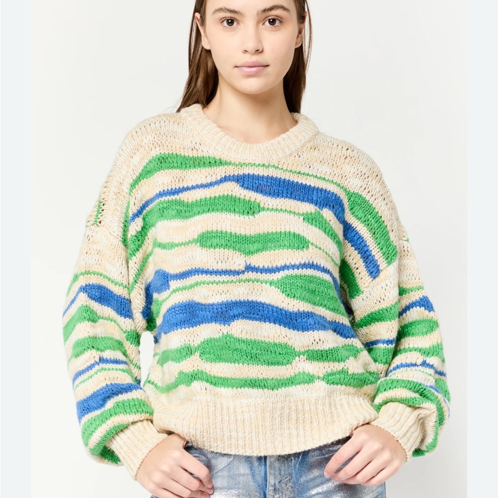 Aerie Wool Blend Oversized Cream, Green and Blue Sweater | X-Large